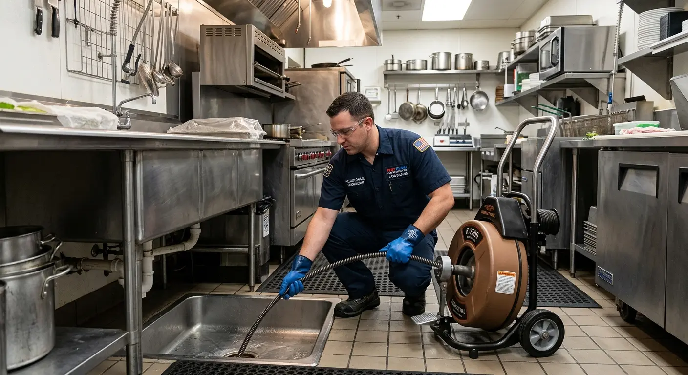 Commercial drain cleaning service in a restaurant kitchen in Hatfield